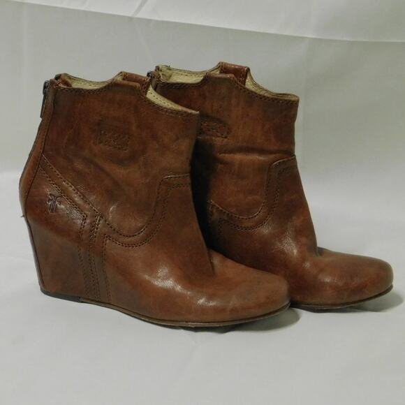 Frye Carson Wedge Bootie Brown 5.5 - Picture 1 of 9